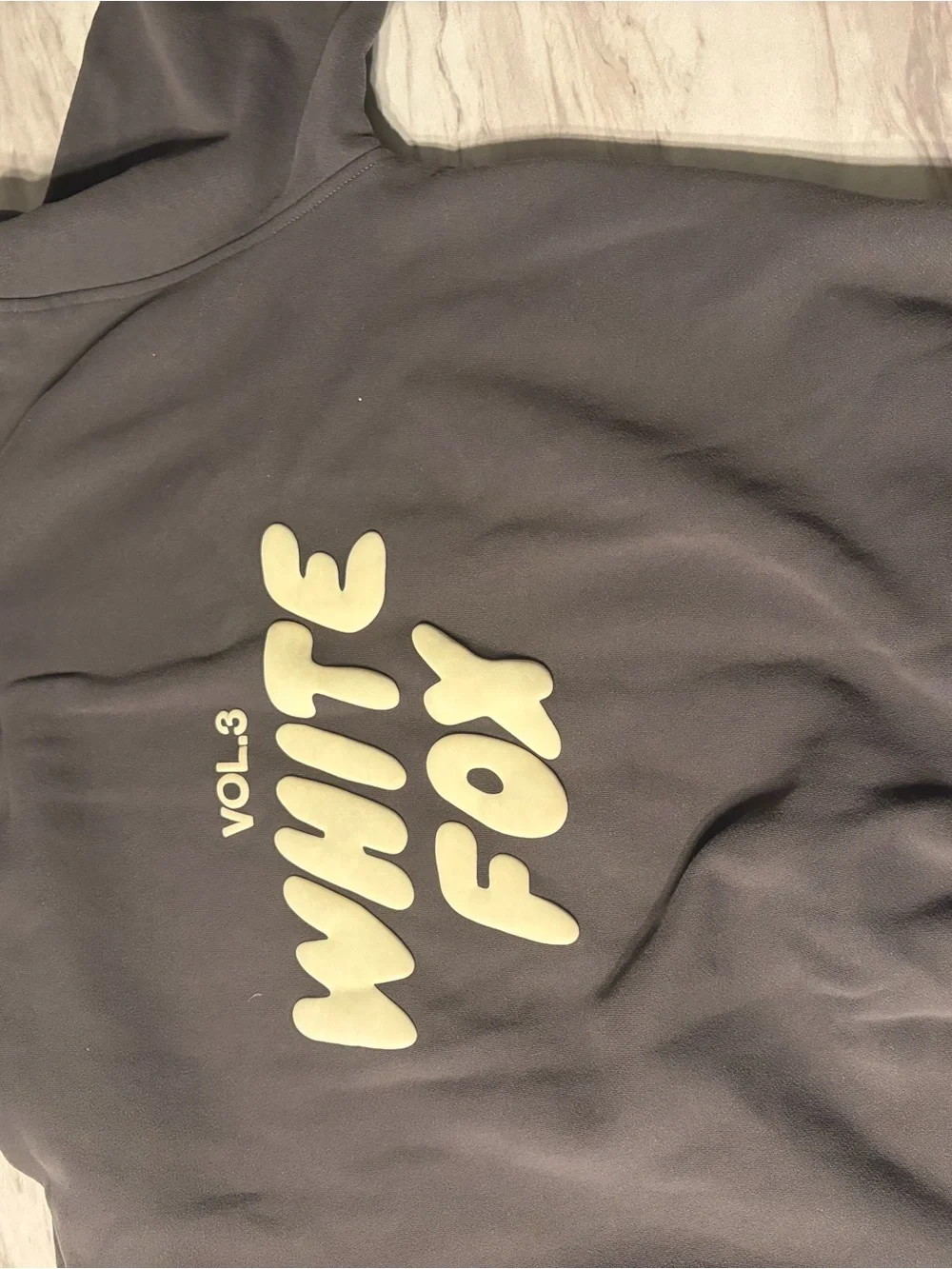 White Fox Kids' Graphic Hoodie - Charcoal with Cream Logo